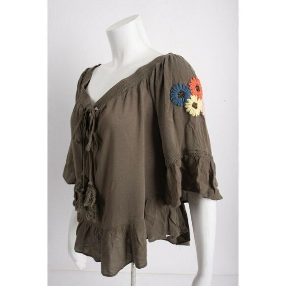 Miss Me Womens Off Shoulder Ruffle Top Shirt L - Picture 5 of 7